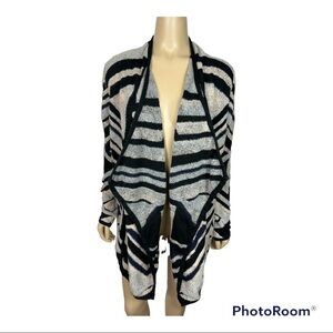 Lucky Brand Black & Gray Geometric Intarsia Knit Open Front Cardigan Sz S